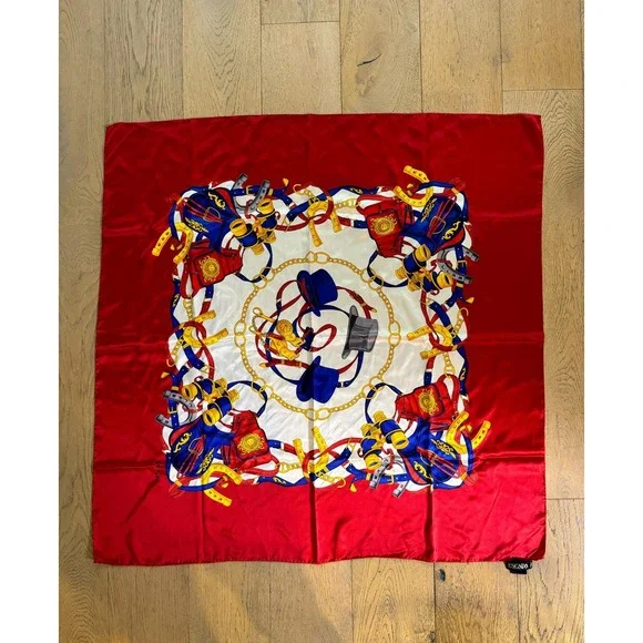 Escada Margaretha Ley red white blue hat pattern silk scarf square